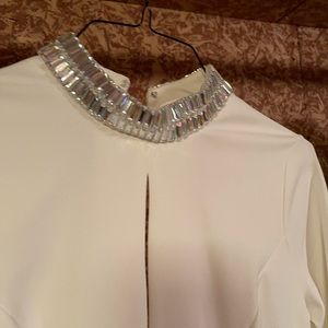 Asos midi rhinestone ivory fitted dress